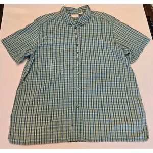 Elisabeth Liz Claiborne Blue Green Plaid Button Up Shirt Womens 20 Short Sleeve
